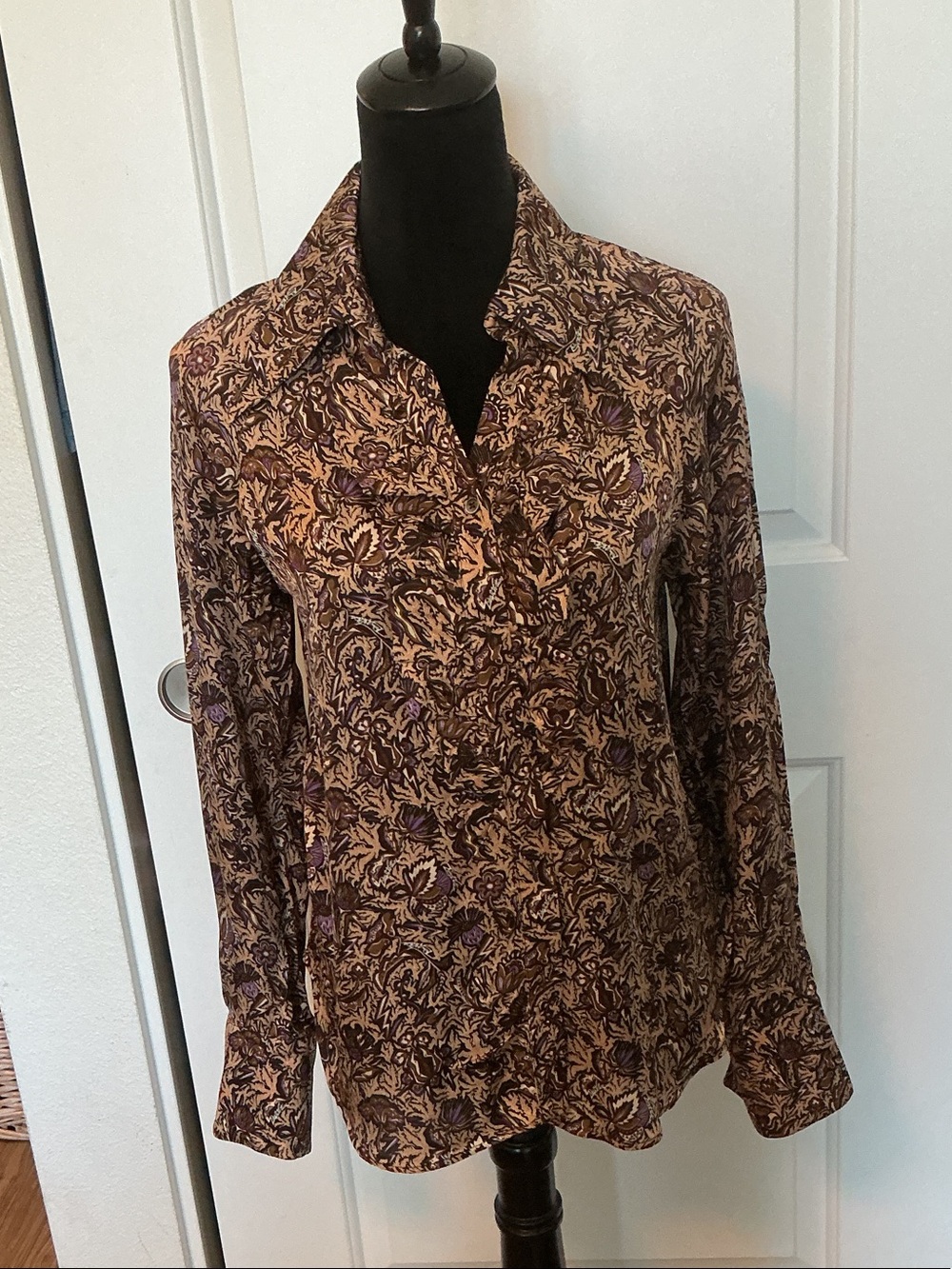 Zadig & Voltaire Brown and Purple Floral Button-Down Blouse